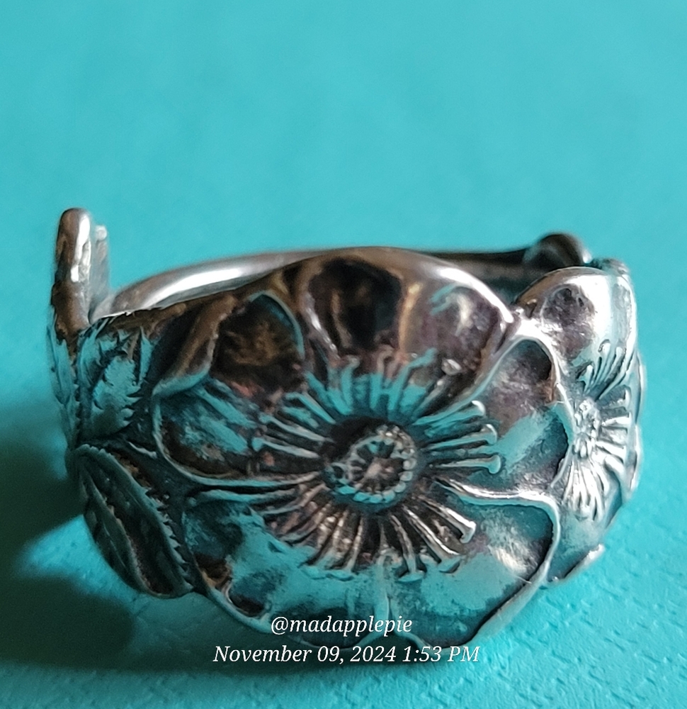 Wild Roses Spoon Ring in Sterling Silver Custom Hand Made Designer #123